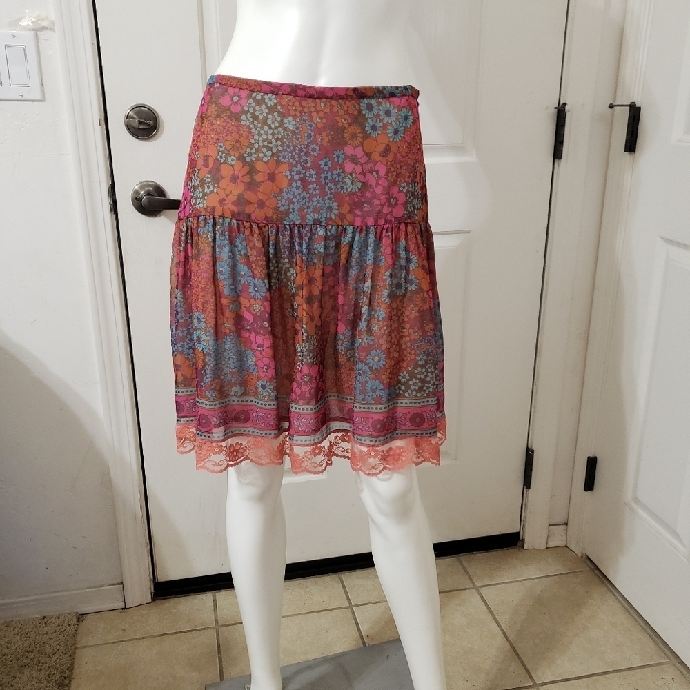 Anthropologie Plenty A-Line Skirt - Pink and Blue Floral